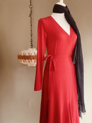 leuchtend rotes Wickelkleid von Boden, M second hand – Bild 4